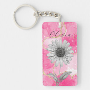 Custom Pink Daisy Flower Keychain