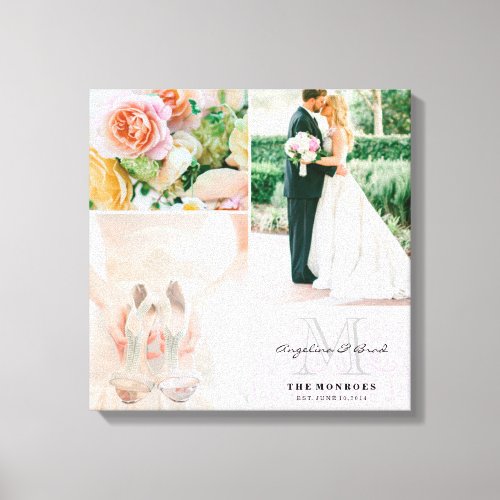 Custom Pink Damask Monogram Wedding Photo Collage Canvas Print