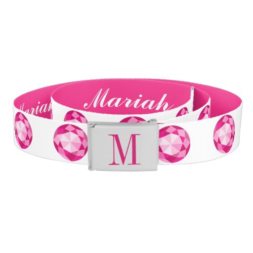 Custom pink diamond gemstone reversible girls belt