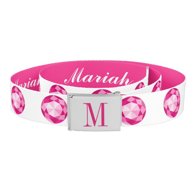 Custom pink diamond gemstone reversible girl's belt (Coil)