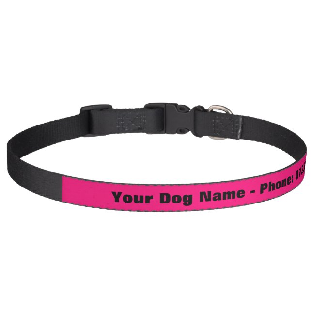 Custom pink dog collar with phone number and name (Front)