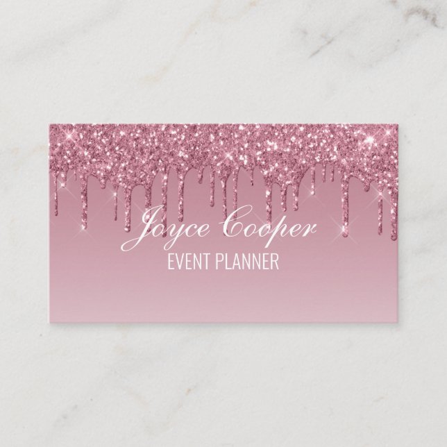 Custom Pink  Dripping Glitter Business Card (Front)