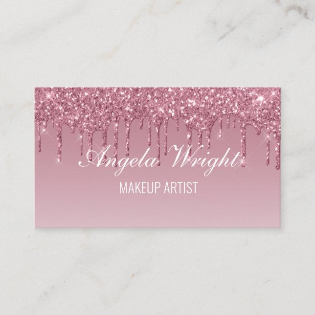 Custom Pink Dripping Glitter Business Card (Front)