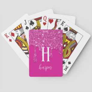 Custom Pink Dripping Glitter Playing Cards