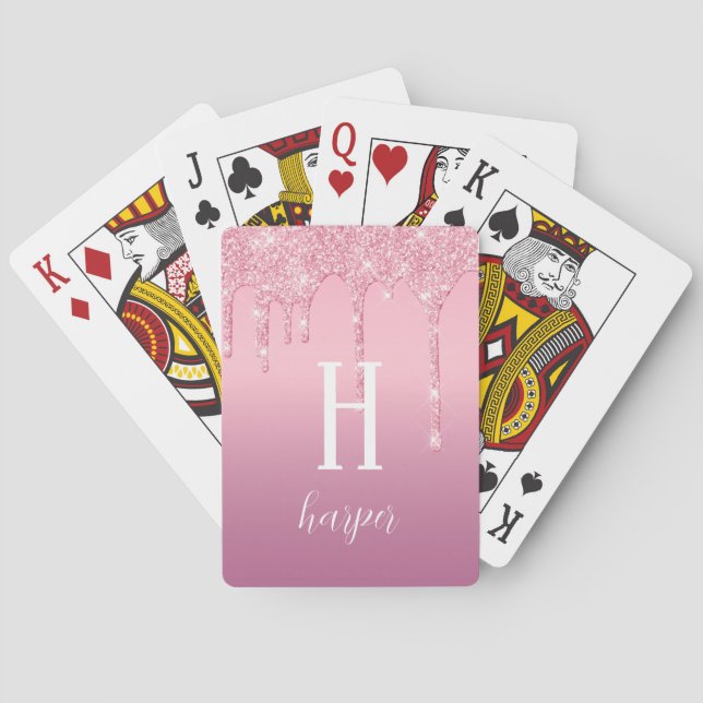 Custom Pink Dripping Glitter Poker Cards (Back)