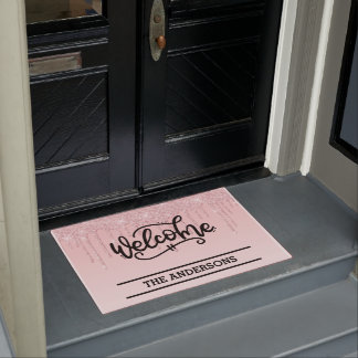 Custom Pink Dripping Glitter Welcome Doormat