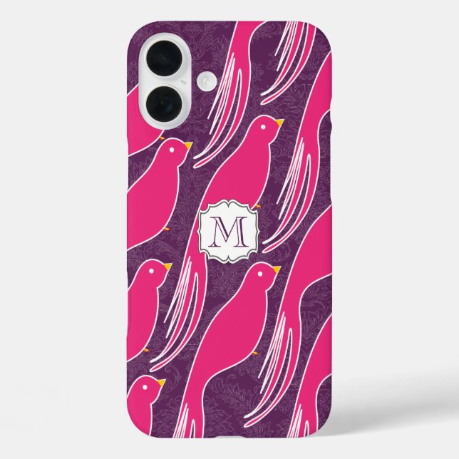 Custom Pink Eggplant Damask Love Bird Pattern Case-Mate iPhone Case (Back)