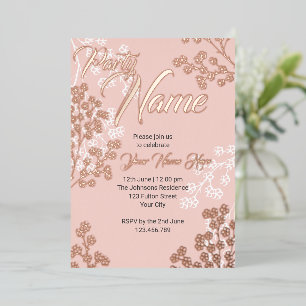 Custom Pink Elegant Floral Blooming Party Foil Invitation