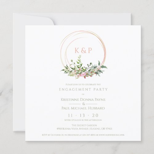 Custom Pink Elegant Garland Wreath Wedding Party Invitation