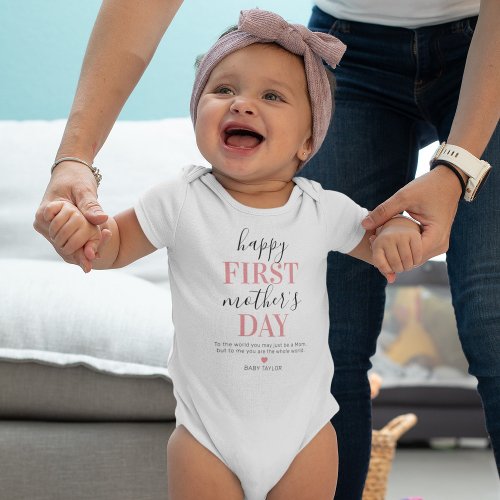 Custom Pink First Mothers Day Baby Bodysuit