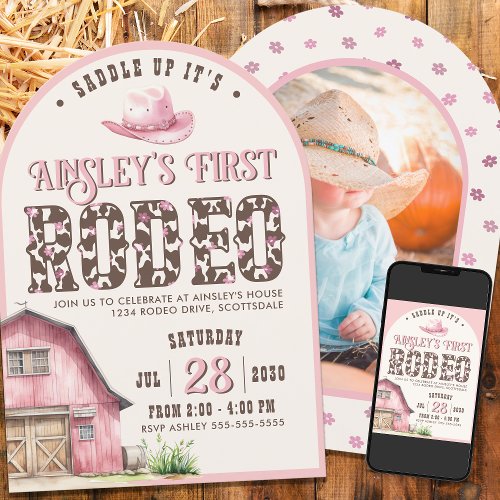 Custom Pink First Rodeo Pink Arched Photo Birthday