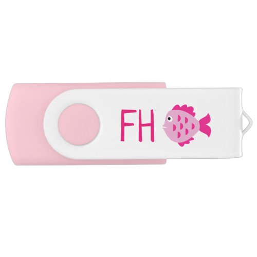 Custom pink fish logo swivel USB flash drive