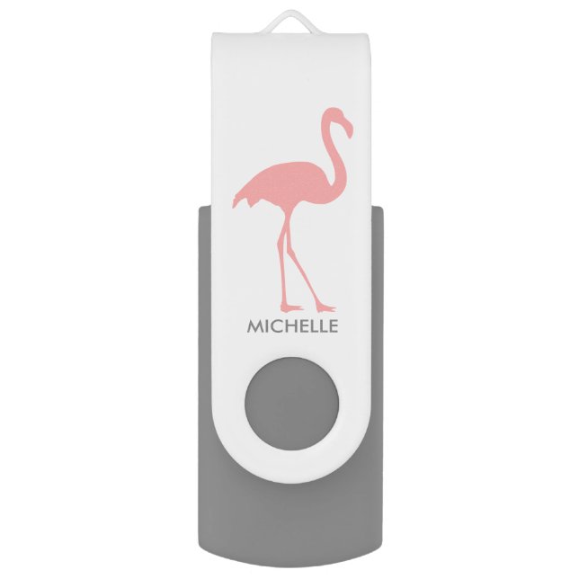 Custom pink flamingo bird swivel USB flash drive (Front Vertical)