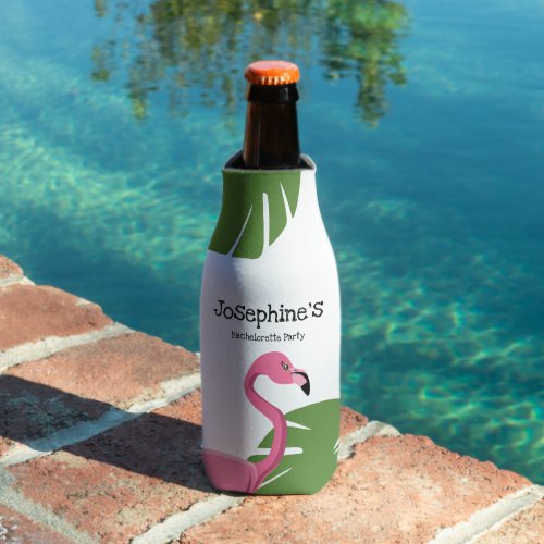 Custom Pink Flamingo Destination Bachelorette Bottle Cooler