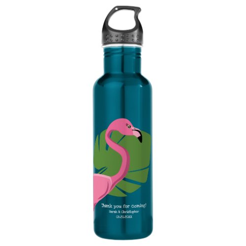 Custom Pink Flamingo Destination wedding favor Sta Stainless Steel Water Bottle