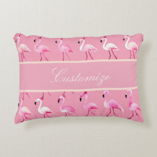 Custom Pink Flamingo Paradise Watercolor Pattern Accent Pillow