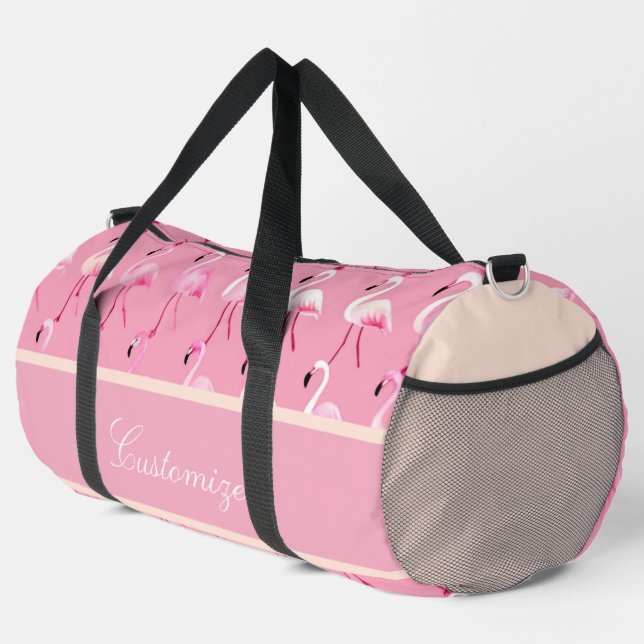 Custom Pink Flamingo Paradise Watercolor Pattern Duffle Bag (Right Corner)