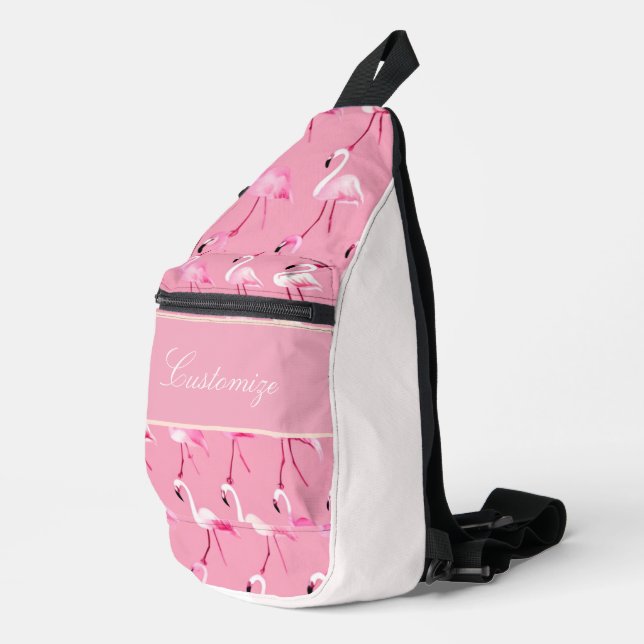 Custom Pink Flamingo Paradise Watercolor Pattern Sling Bag (Right Corner)