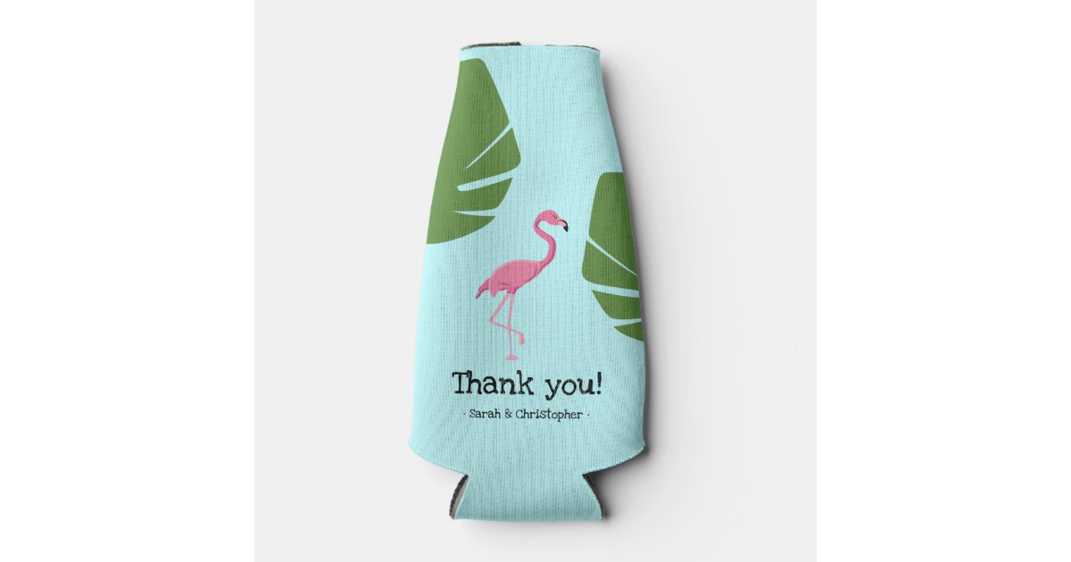 Custom Pink Flamingo Tropical Destination Wedding Bottle Cooler | Zazzle