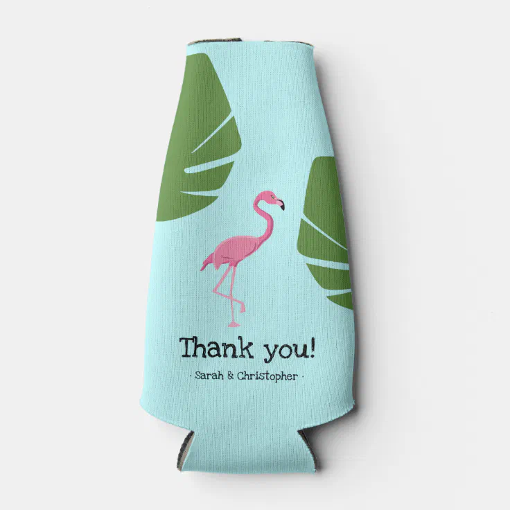 Custom Pink Flamingo Tropical Destination Wedding Bottle Cooler | Zazzle