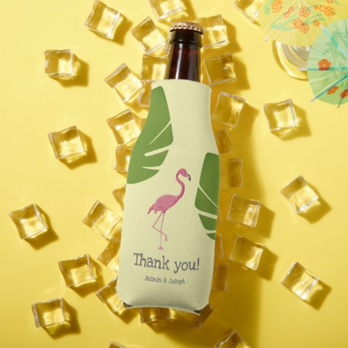 Custom Pink Flamingo Tropical Destination Wedding  Bottle Cooler