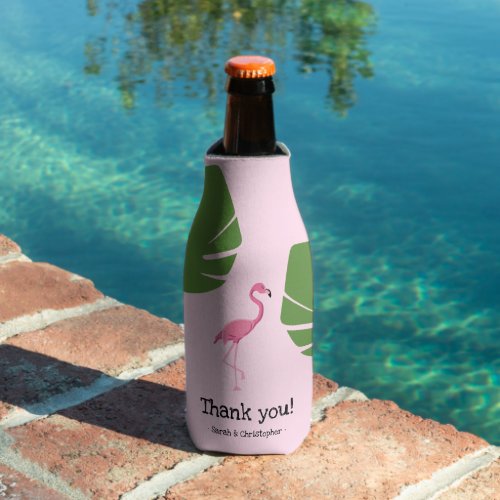 Custom Pink Flamingo Tropical Destination Wedding  Bottle Cooler