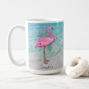 Custom Pink Flamingo Tropical Sandy Beach Modern Coffee Mug