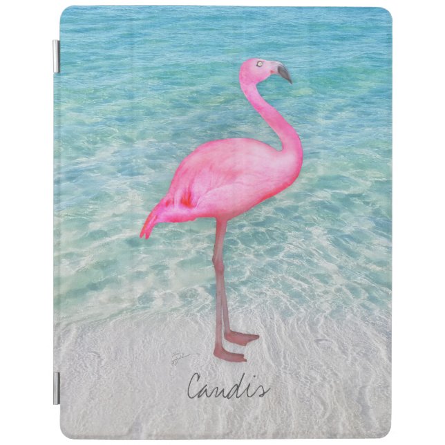 Custom Pink Flamingo Tropical Sandy Beach Modern iPad Smart Cover (Front)