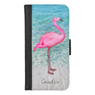 Custom Pink Flamingo Tropical Sandy Beach Modern iPhone 8/7 Wallet Case