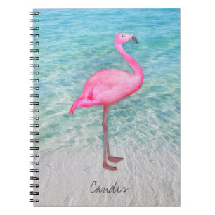 Custom Pink Flamingo Tropical Sandy Beach Modern Notebook