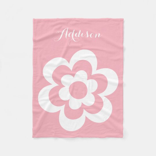 Custom Pink Fleece Blankets With White Flower