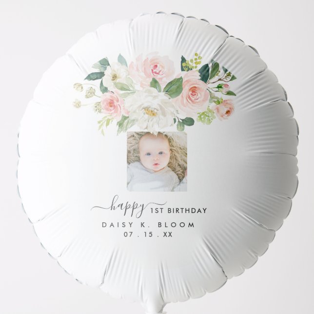 Custom Pink Floral Baby Girl Birthday  Balloon (Front)