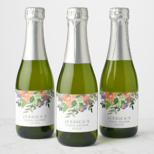 Custom Pink Floral Bridal Shower Champagne Favor Sparkling Wine Label