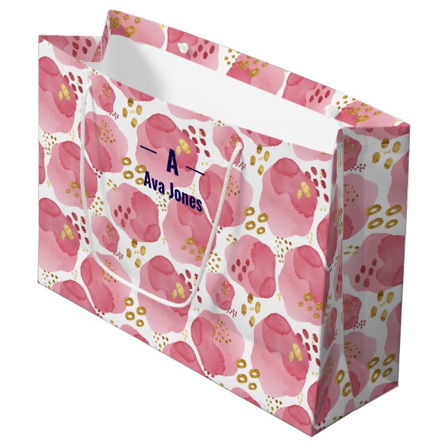 Custom Pink Floral Gift Bag – Personalized Waterco (Front Angled)