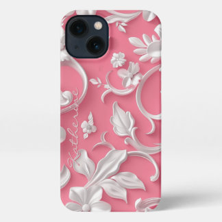 Custom Pink Floral iPhone Case| Cute| Pink & White 13 Case