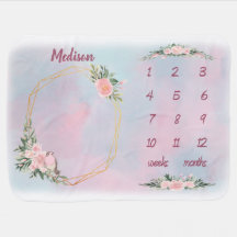 Custom Pink Floral Milestone Baby Blanket