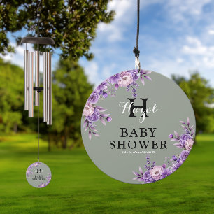 Custom Pink Floral Monogram Name Wind Chime