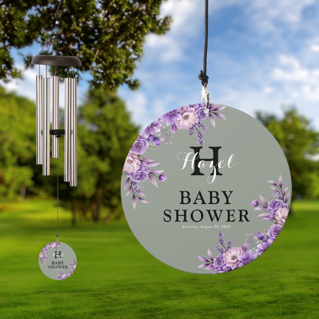 Custom Pink Floral Monogram Name Wind Chime (Outdoor)