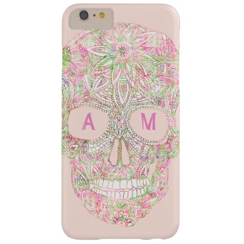 Custom pink floral paisley sugar skull sketch barely there iPhone 6 plus case