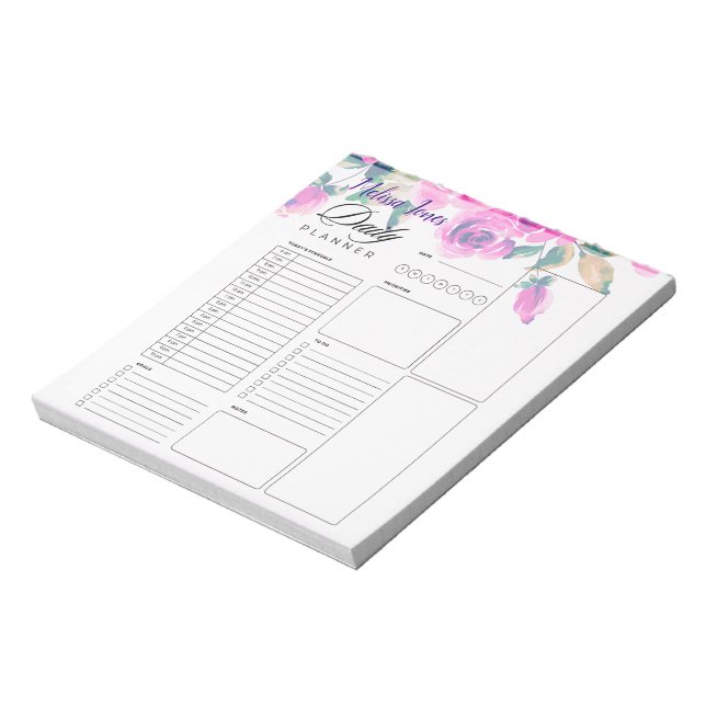 custom pink floral personalized daily planner notepad (Rotated)