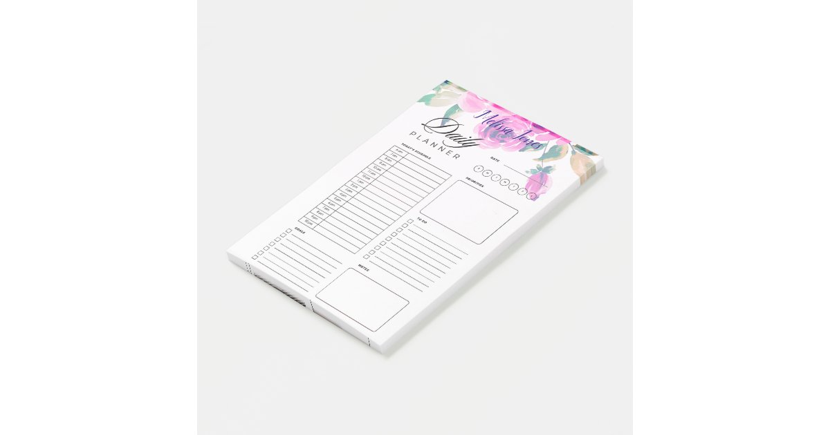 custom pink floral personalized daily planner post-it notes | Zazzle