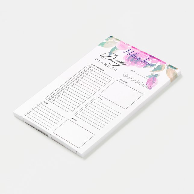 custom pink floral personalized daily planner post-it notes (Angled)