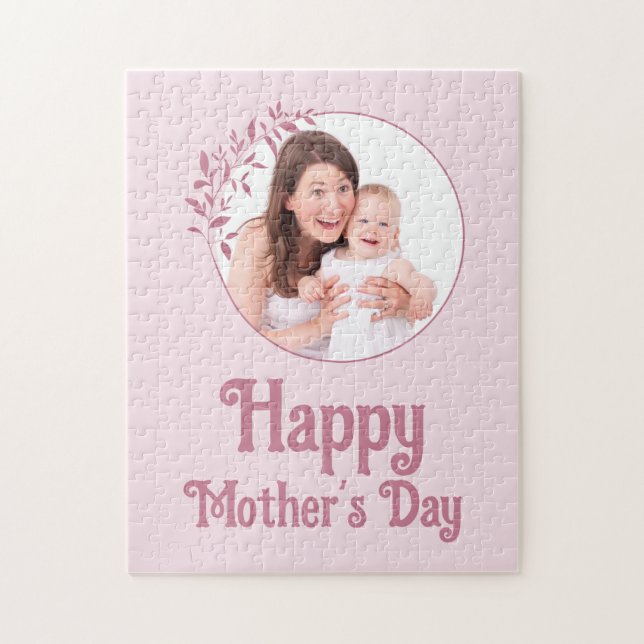 Custom Pink Floral Photo Collage Mother’s Day Jigsaw Puzzle (Vertical)