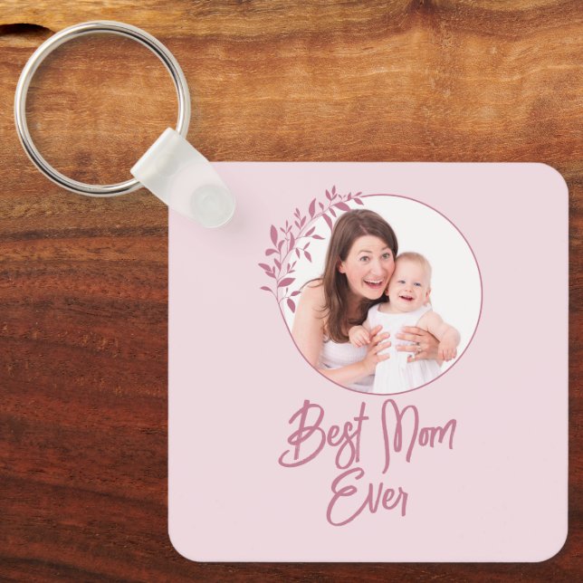 Custom Pink Floral Photo Collage Mother’s Day Keychain (Front)
