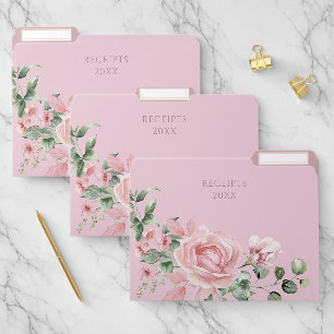 Custom Pink Floral Roses Receipts File Folder