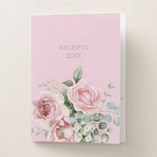 Custom Pink Floral Roses Receipts Pocket Folder
