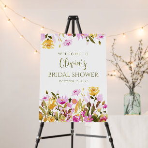 Custom Pink Floral Script Bridal Shower Welcome  Foam Board