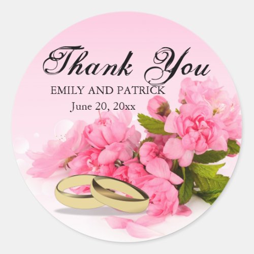 Custom Pink Floral Thank You Wedding Sticker