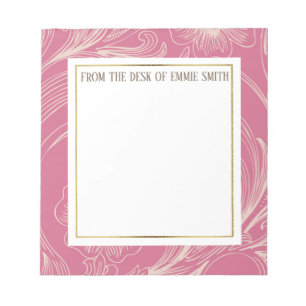 Custom Pink Floral White and Gold Notepad