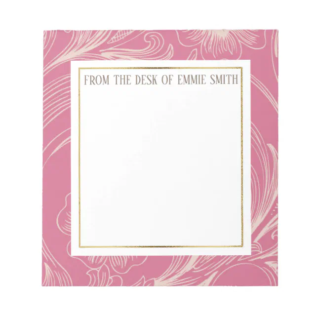 Custom Pink Floral White and Gold Notepad | Zazzle